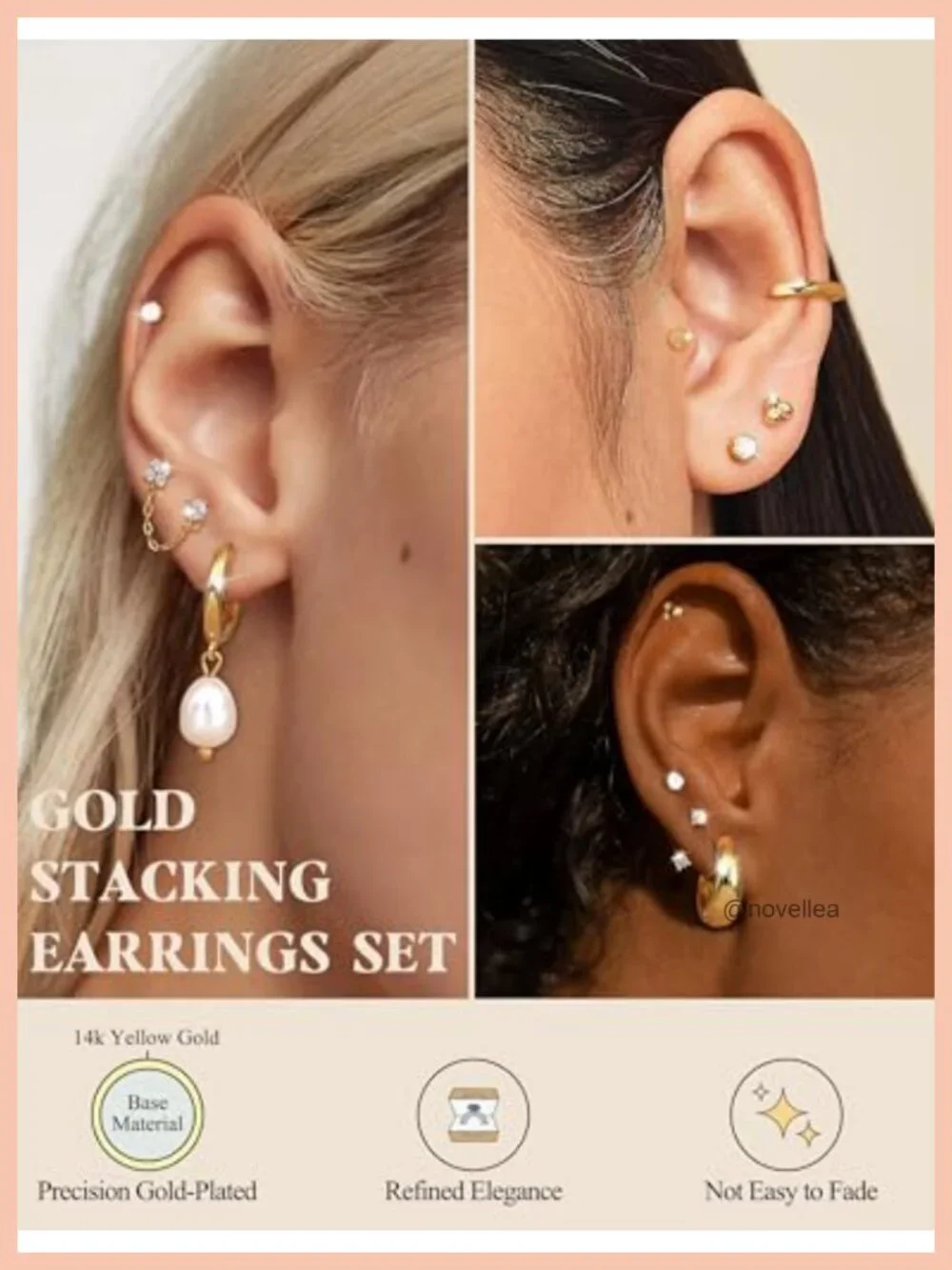 14K Gold Plated Hypoallergenic Surgical Steel Flat Back Earrings Set for